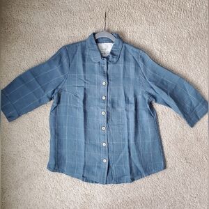 Not Perfect Linen Lille Shirt Blue Herringbone